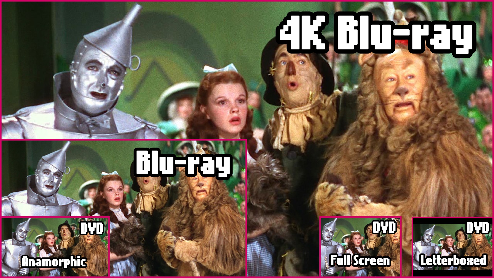 A Wizard of Oz Screenshot sized comparison from 4K, SD, anamorphic, full frame, and widescreen