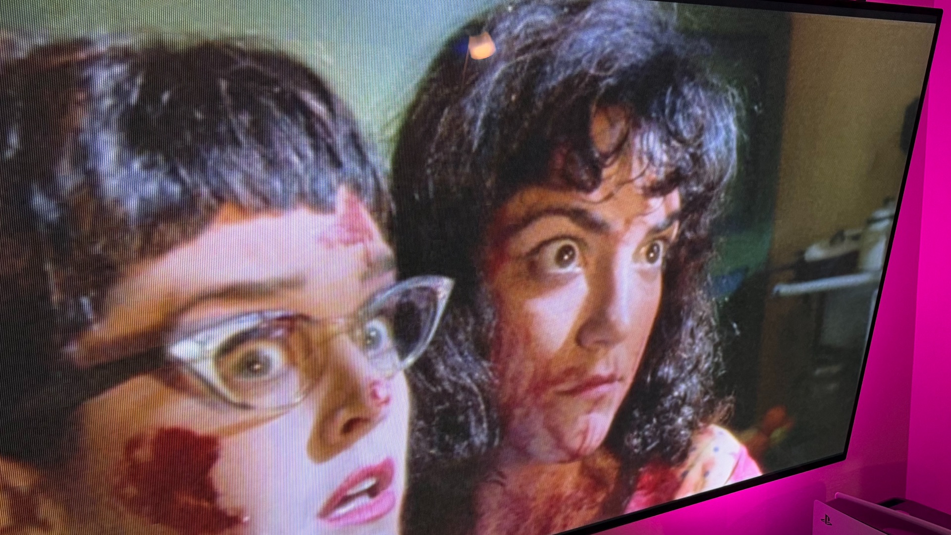 Photo of a TV with a RetroTINK 4k upscaling with shadow mask filters