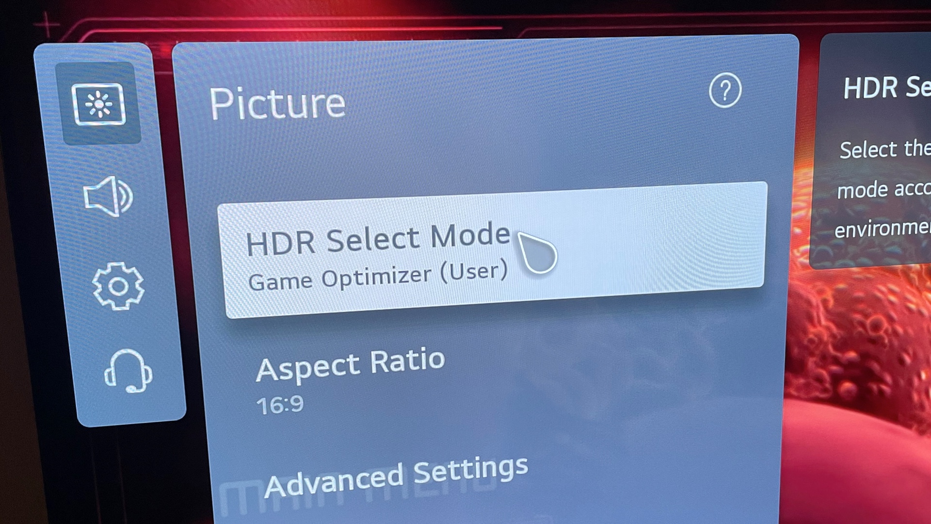 The Picture Settigns menu