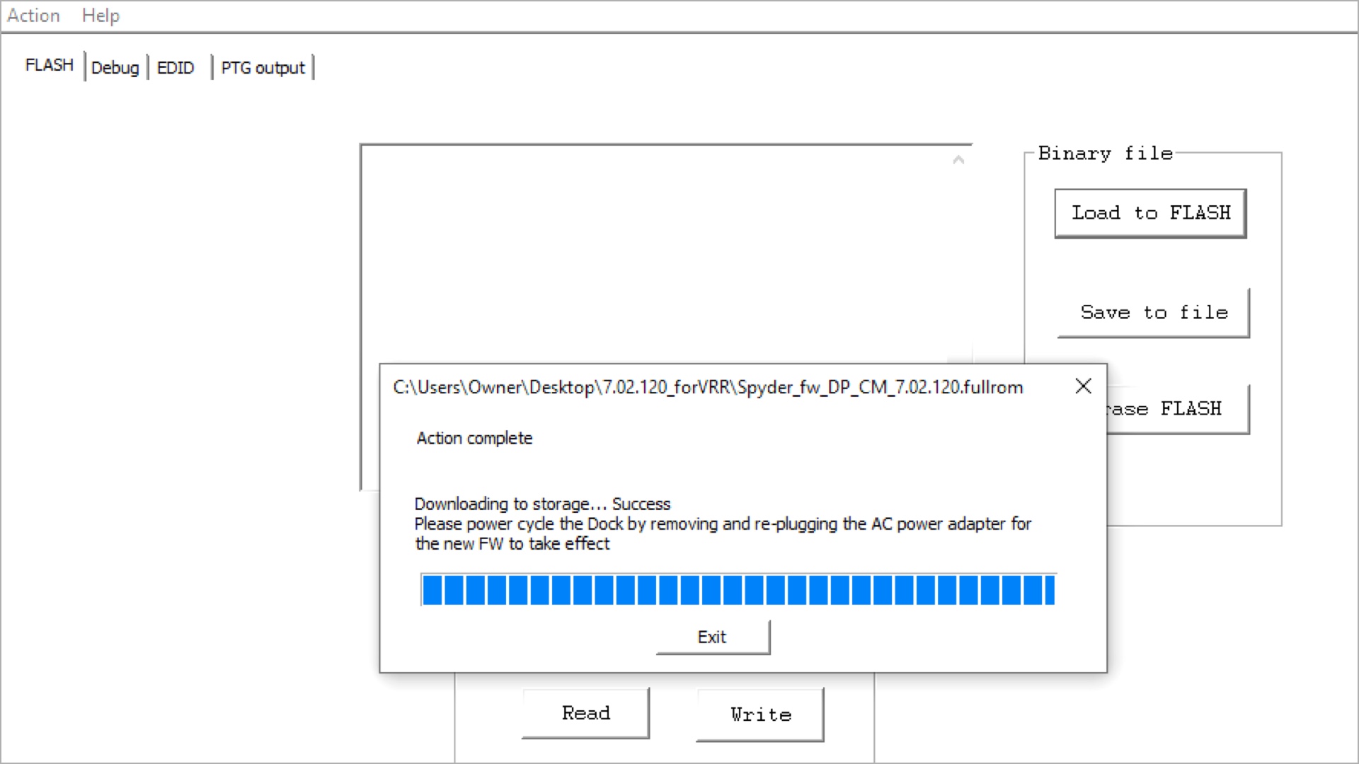 Screen shot of firmware downgrade