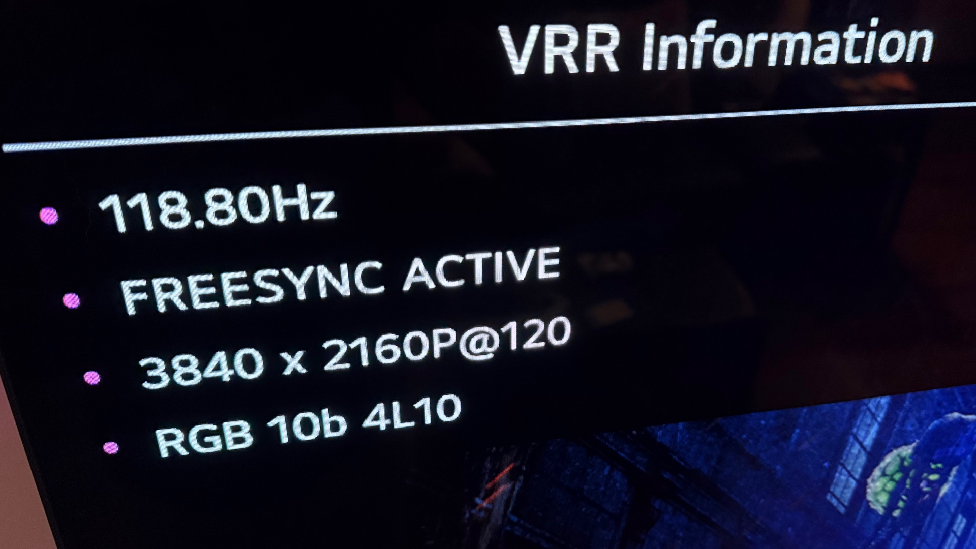 Photo TV settings showing it working