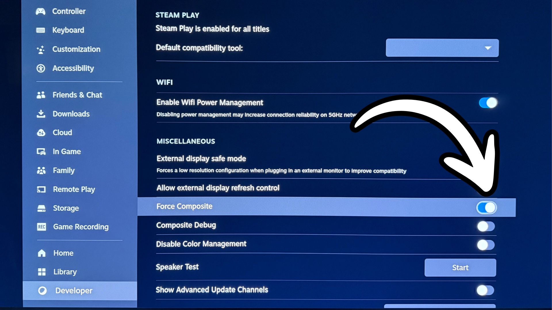 Photo of developer settings