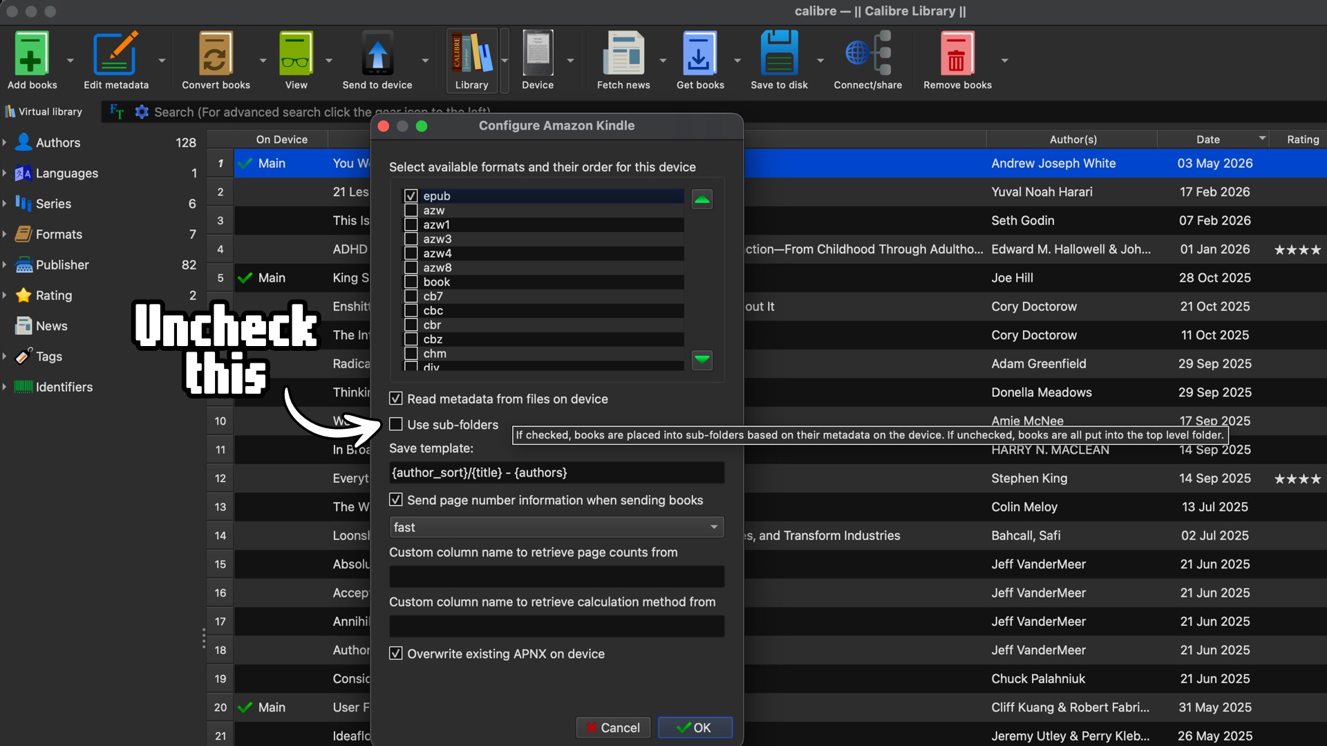 Calibre settings screenshot