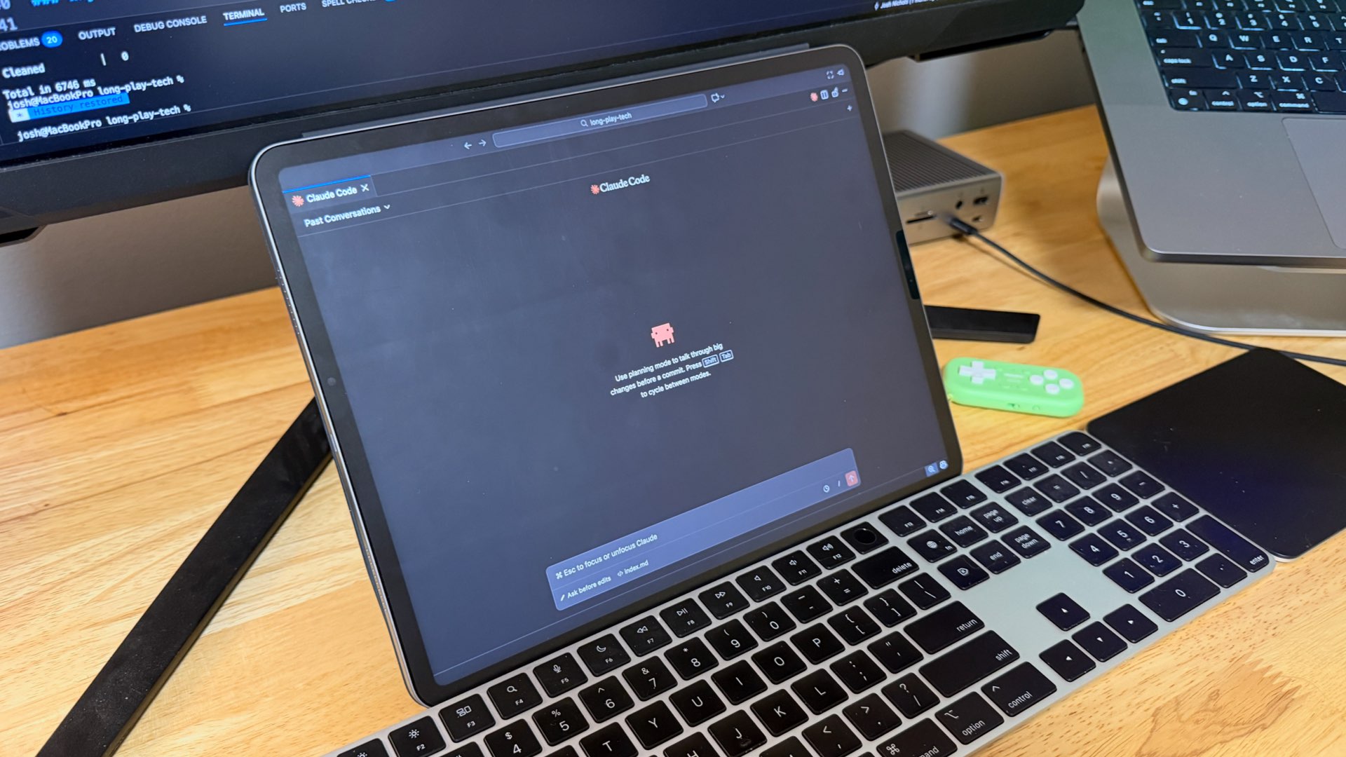 Claude code window on an iPad Pro