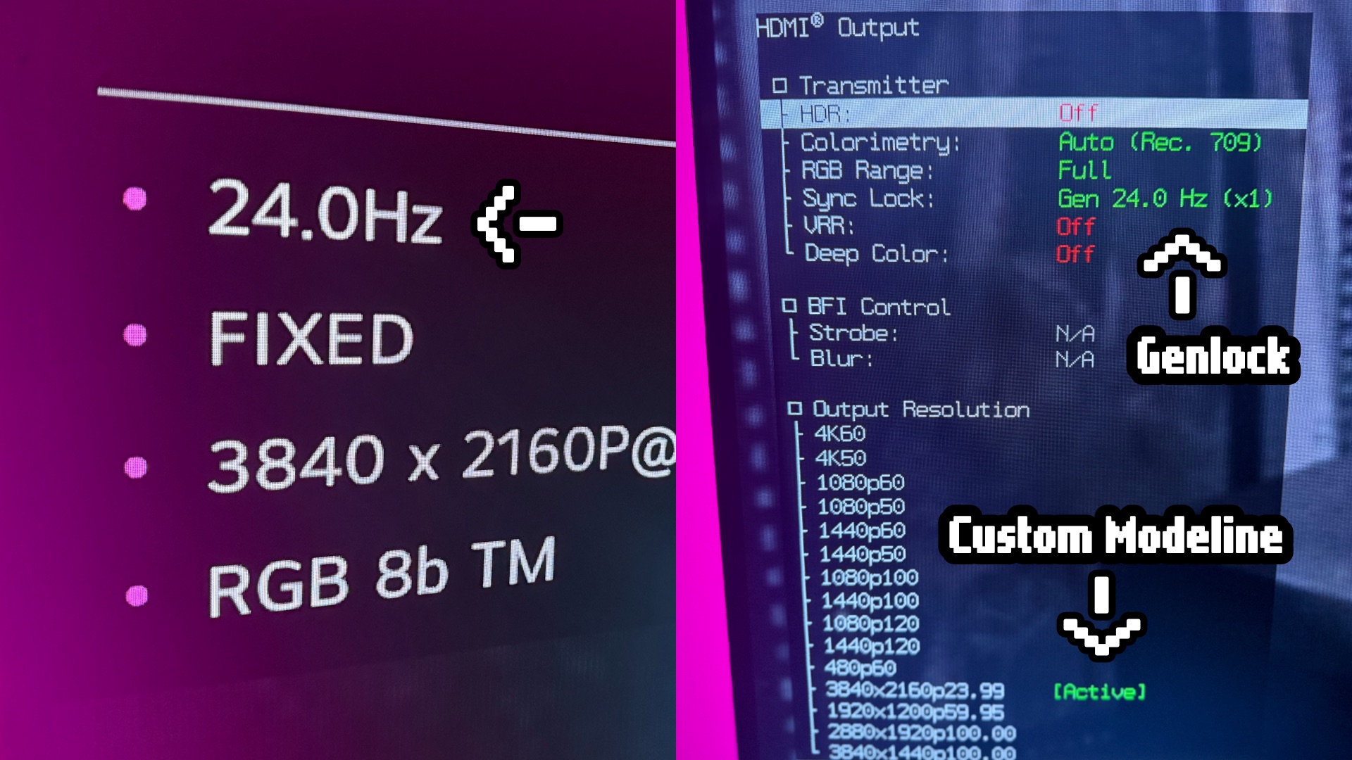 Screenshot of 24fps custom modeline.