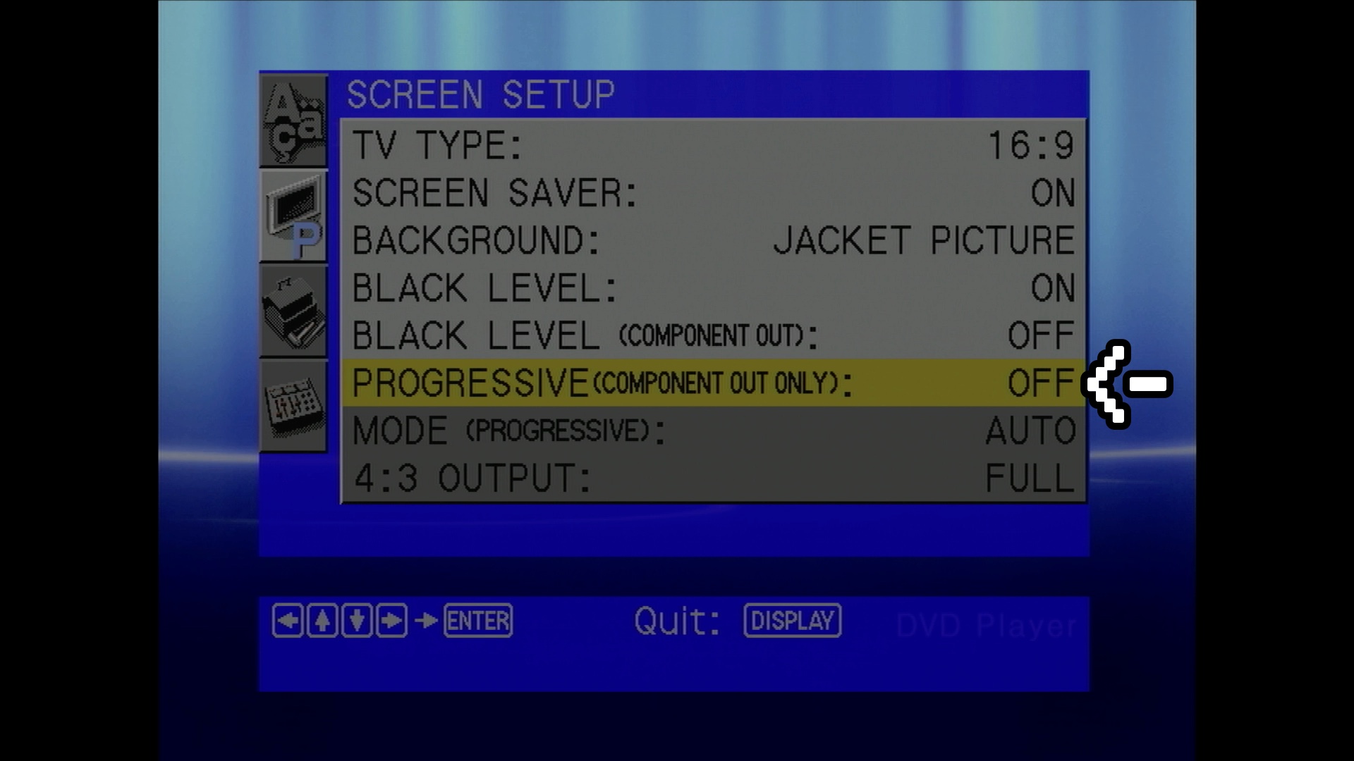 Screenshot of DVD player settings