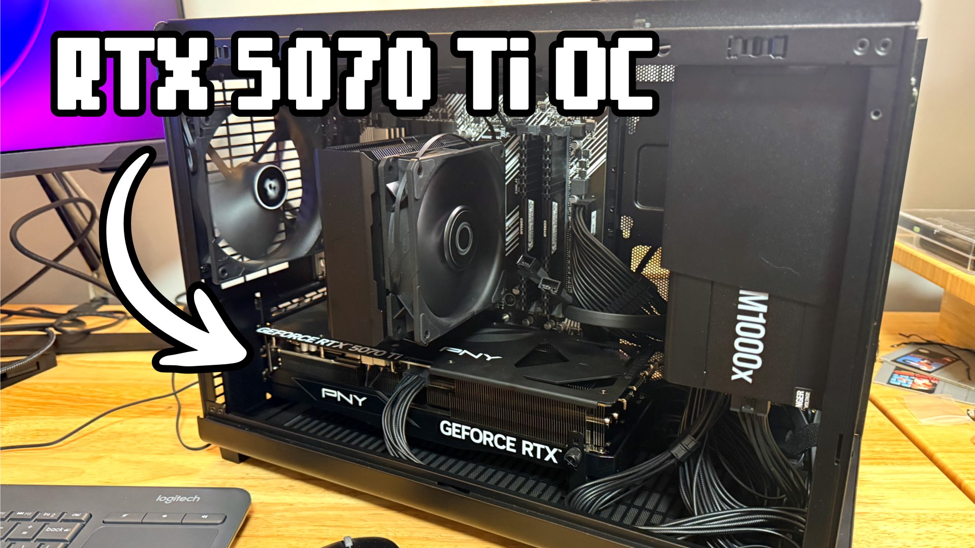 Photo of PC build with side panel off.