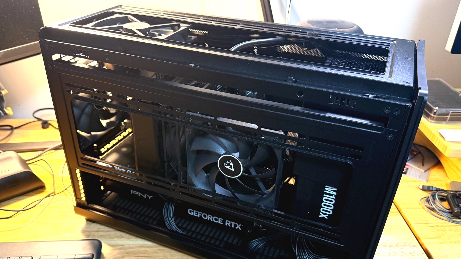 Photo of PC build with side panel on.