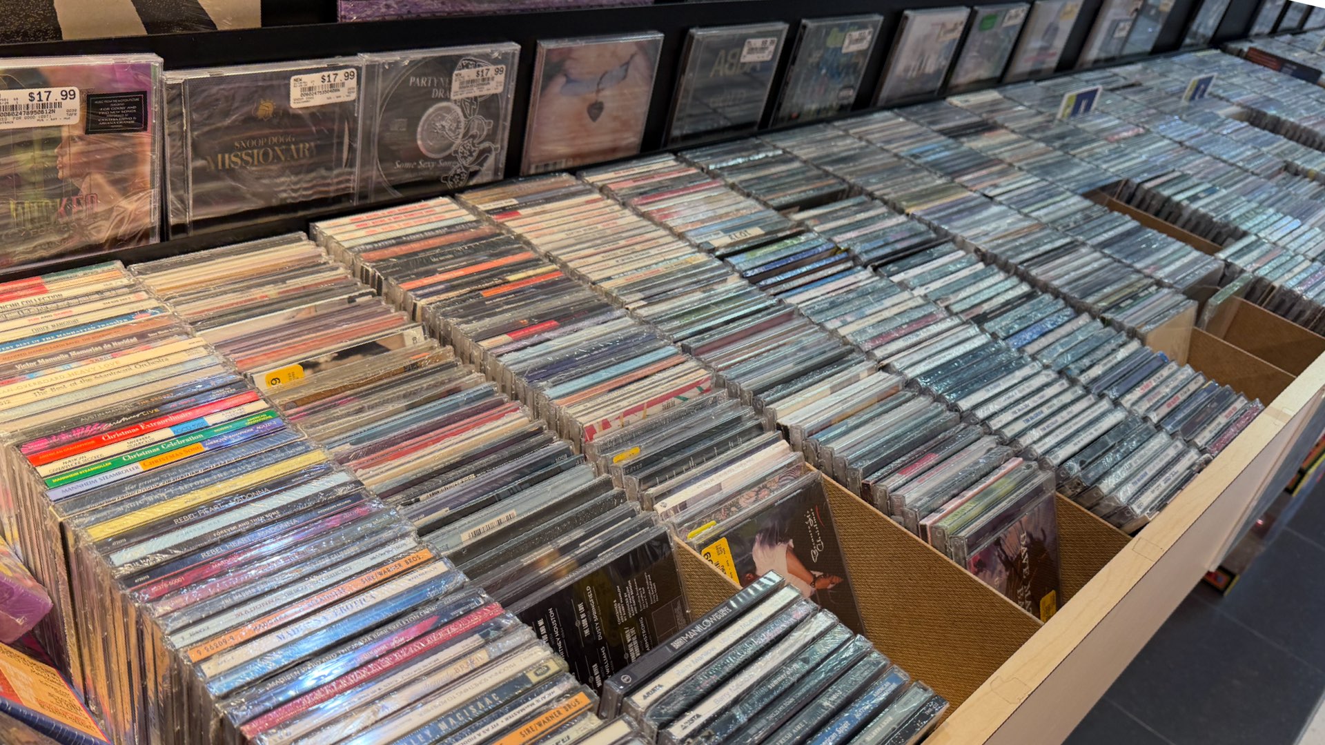 Shelves of used CDs